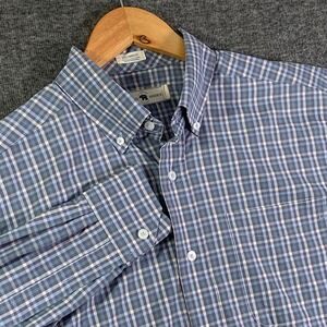 Onward Reserve Performance Shirt Men Medium Check Blue Stretch Tailored Fit